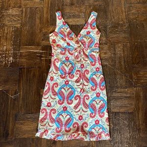 Sweet summer Y2k yellow, red, and blue floral and paisley fitted dress.